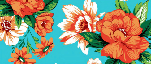 CHITA FLORAL LARANJA FD AZUL