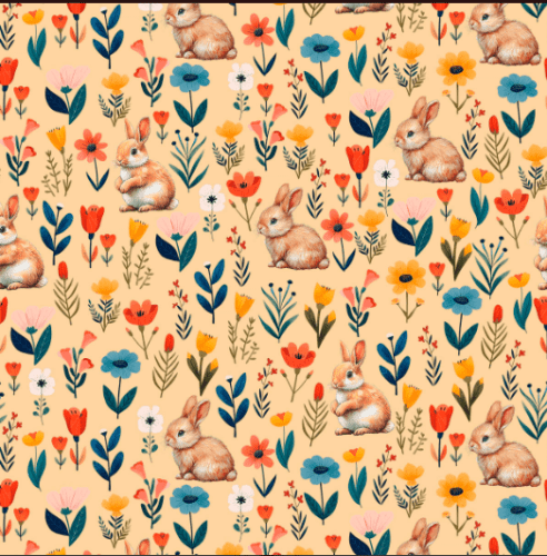 TRICOLIE PASCOA COELHOS E FLORES FD LARANJA