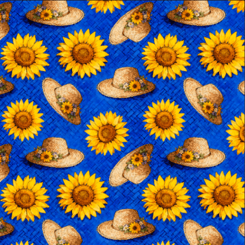 TRICOLINE JUNINO CHAPEU E MARGARIDAS FD AZUL