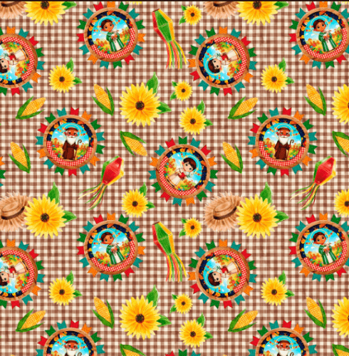 TRICOLINE JUNINO XADREZ MARROM BALOES E MILHO