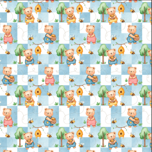 TRICOLINE URSO ABELHA FD XADREZ AZUL/BCO