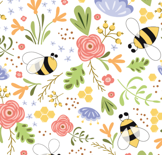 Tricoline Bee e Flores fd Branco