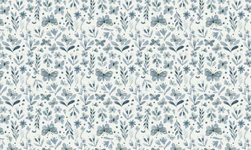 TRICOLINE  FLORES E BORBOLETAS AZUL ANTIGO