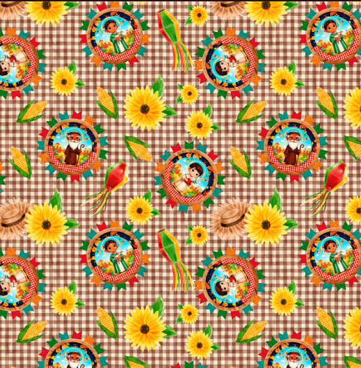 TRICOLINE JUNINO XADREZ MARROM BALOES E MILHO