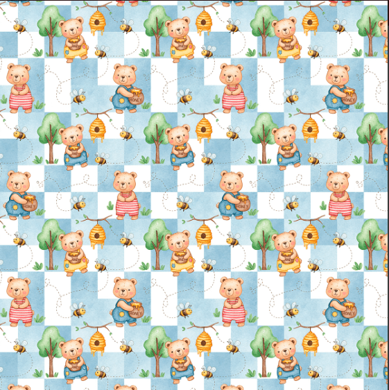 TRICOLINE URSO ABELHA FD XADREZ AZUL/BCO